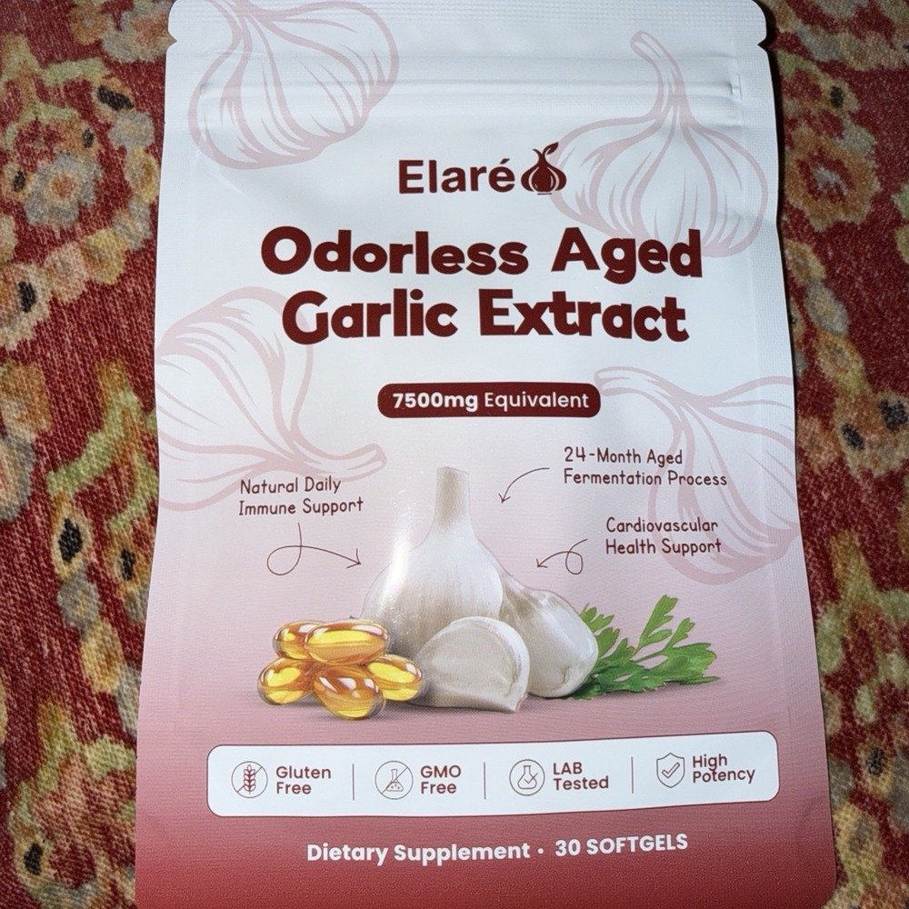 Elaré Odorless Aged Garlic Extract 7500mg Eq 30 Softgels GF GMO-Free 04/28 Exp